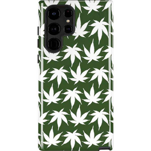Marijuana Leaf White Pattern Galaxy S25 Ultra Impact Case